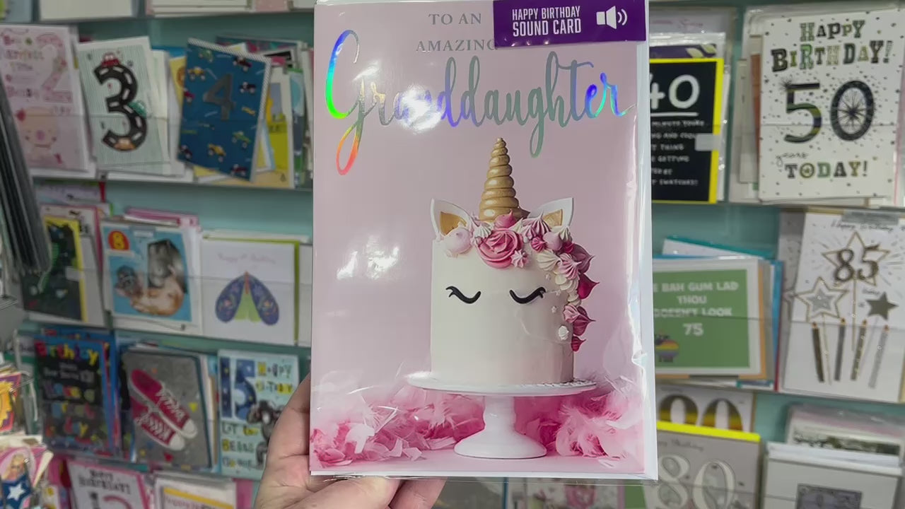 Sound Card Granddaughter Happy Birthday Unicorn Cake Greetings Card  (video)