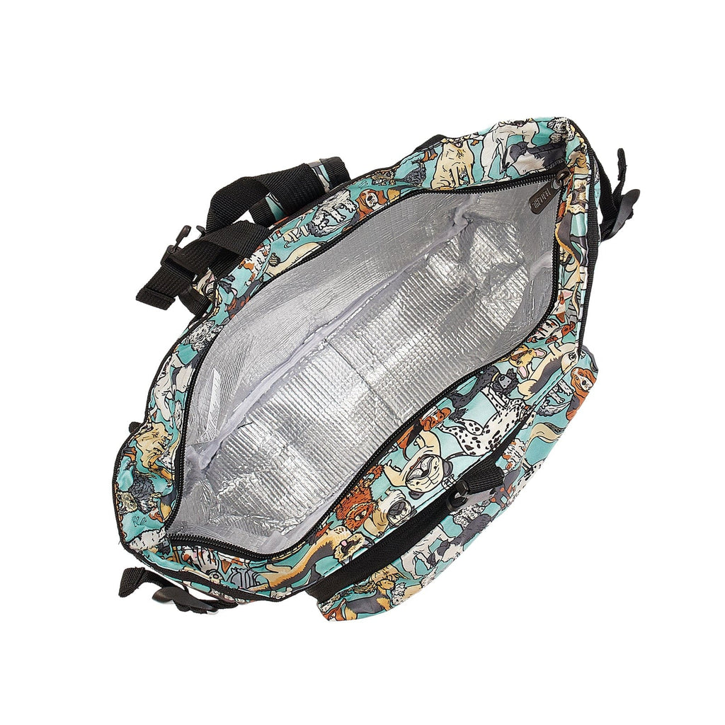 Lightweight Foldable Recycled Large Cool Backpack - Teal Dogs (inside)