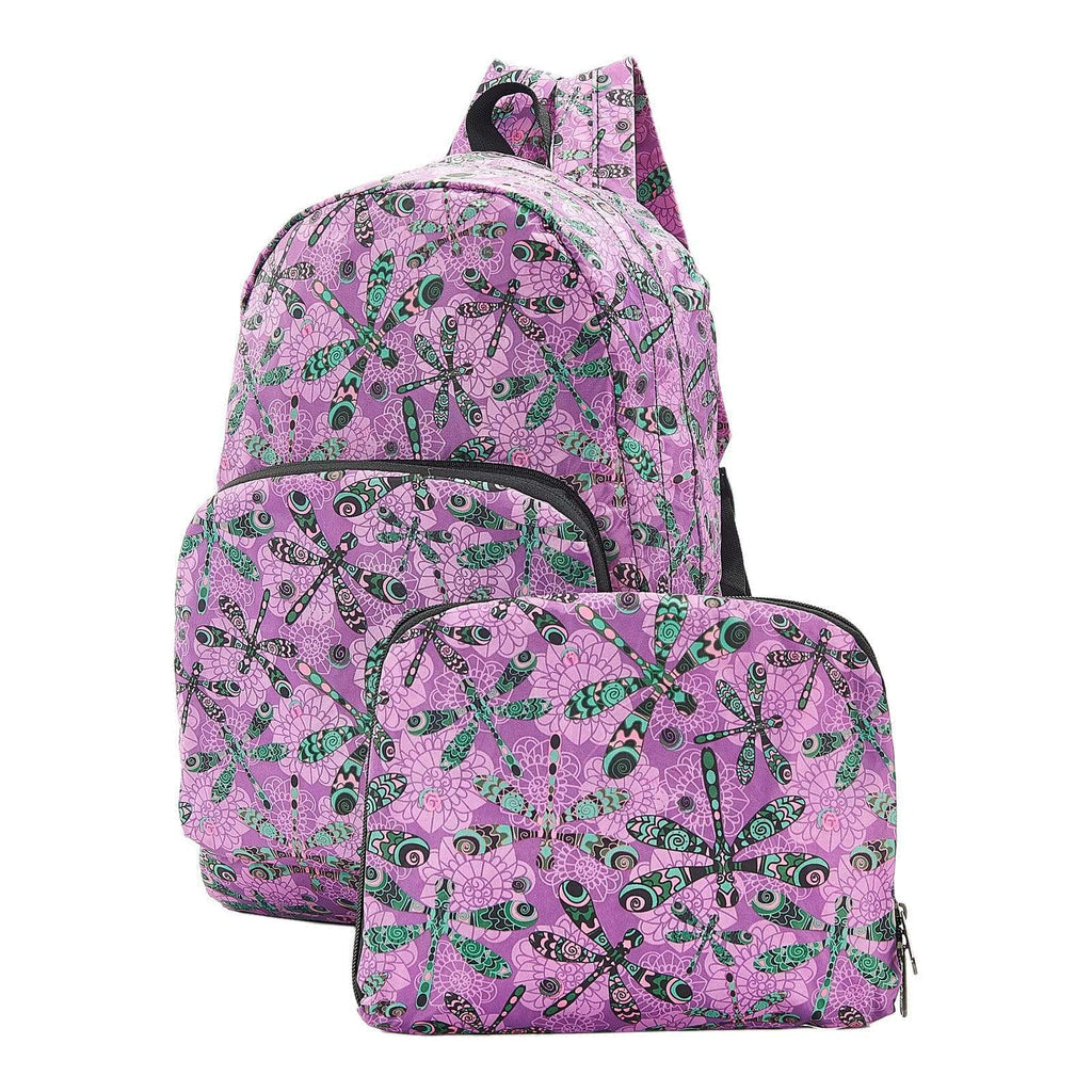 Eco Chic Lightweight Foldable Recycled Backpack - Purple Dragonfly