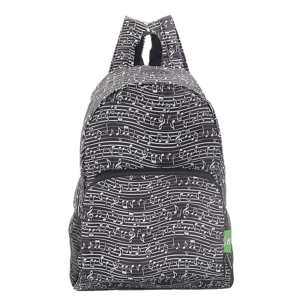Eco Chic Lightweight Foldable Recycled Backpack - Black Music