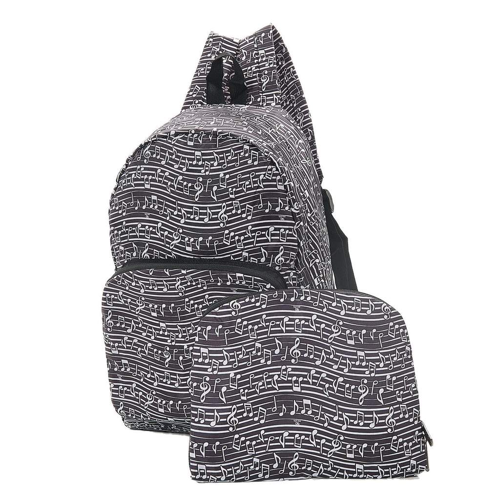 Eco Chic Lightweight Foldable Recycled Backpack - Black Music