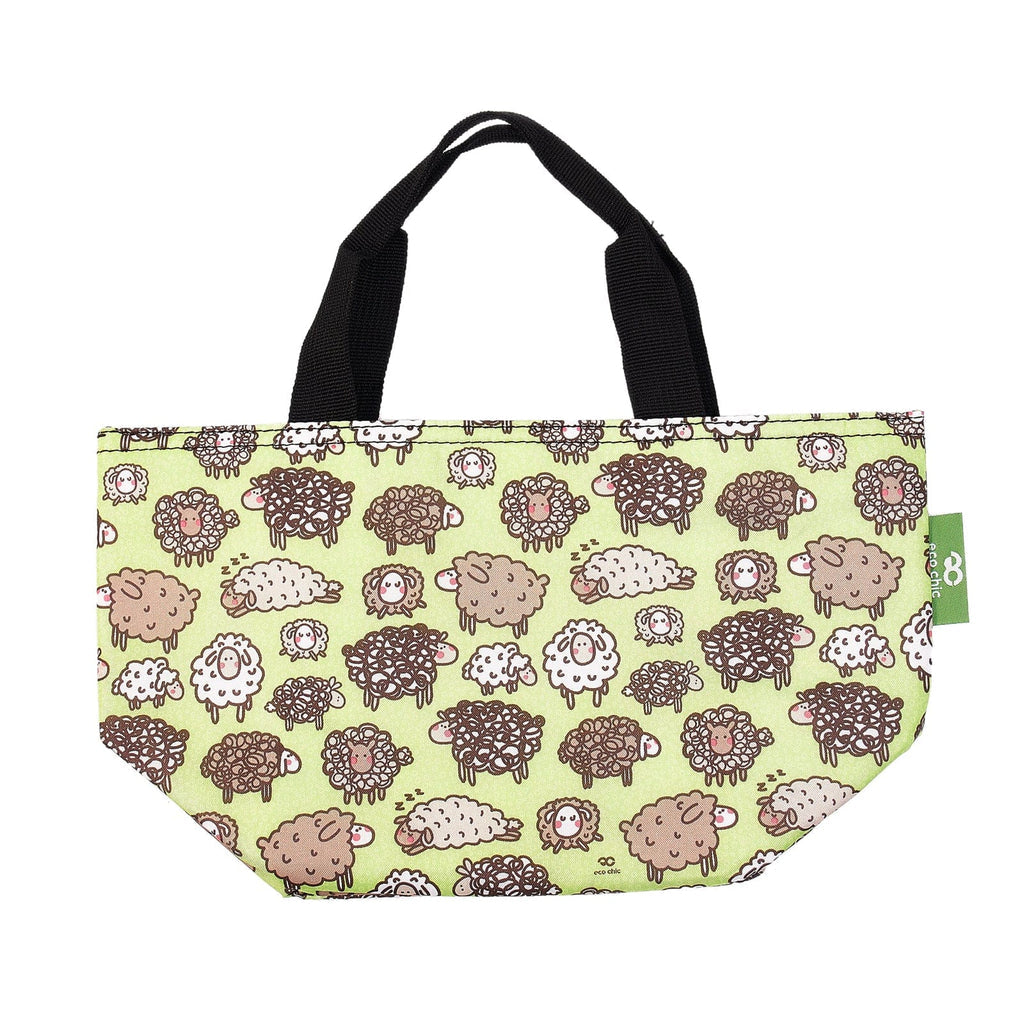 Eco Chic Lightweight Recycled Lunch Bag - Green Cute Sheep