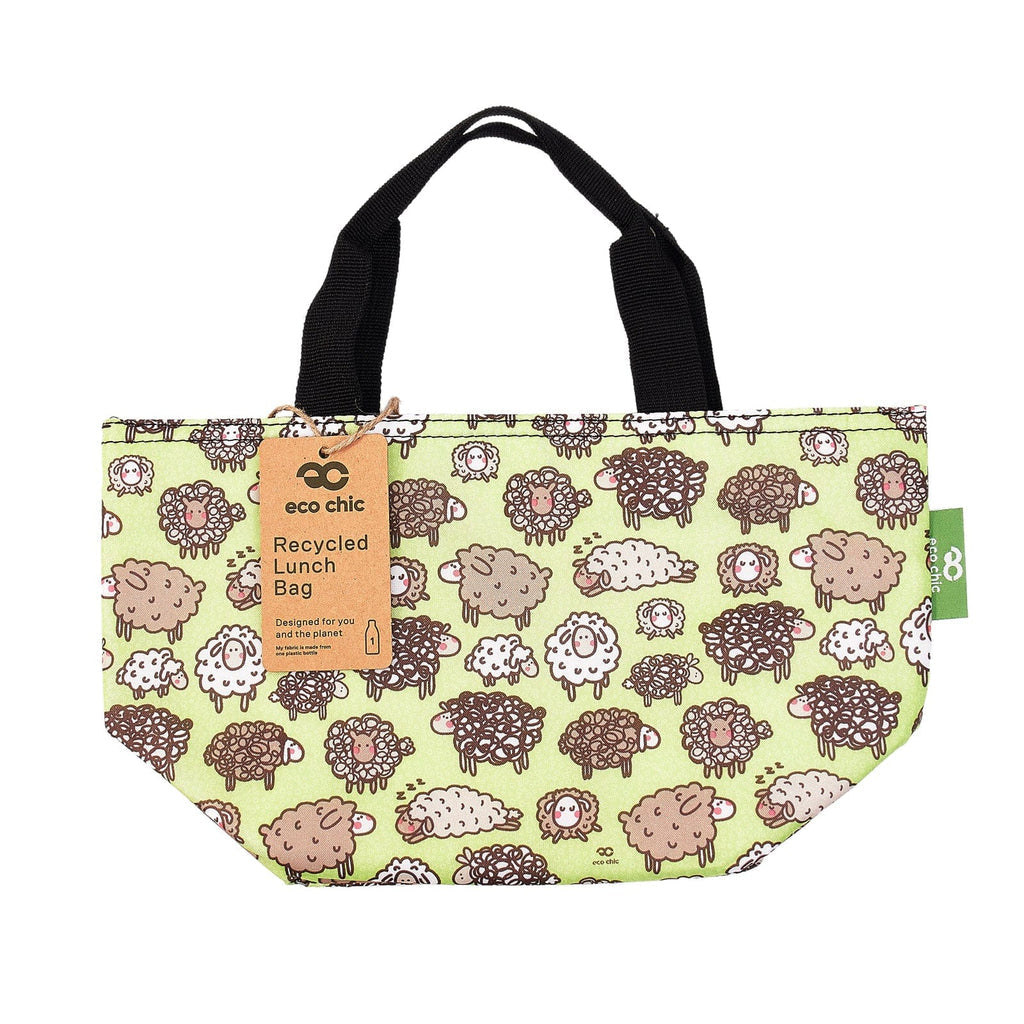 Eco Chic Lightweight Recycled Lunch Bag - Green Cute Sheep