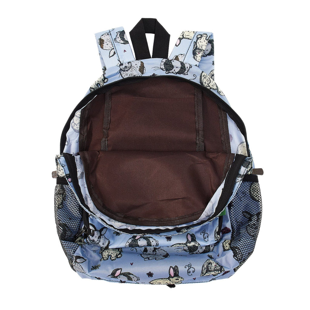 Eco Chic Lightweight Foldable Recycled Mini Backpack - Baby Blue Bunny (Inside)