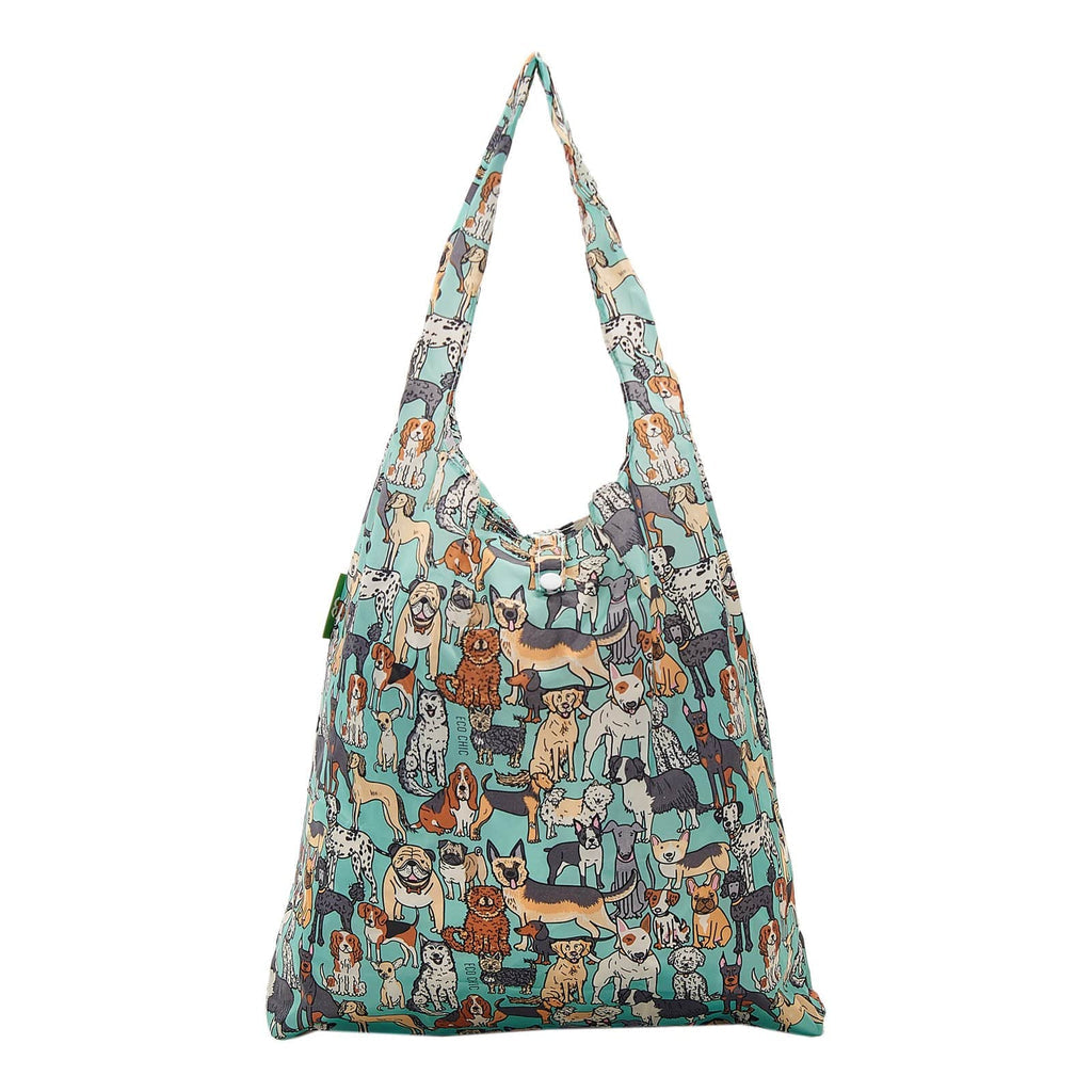 Eco Chic Lightweight Foldable Reusable Shopping Bag - Teal Dogs