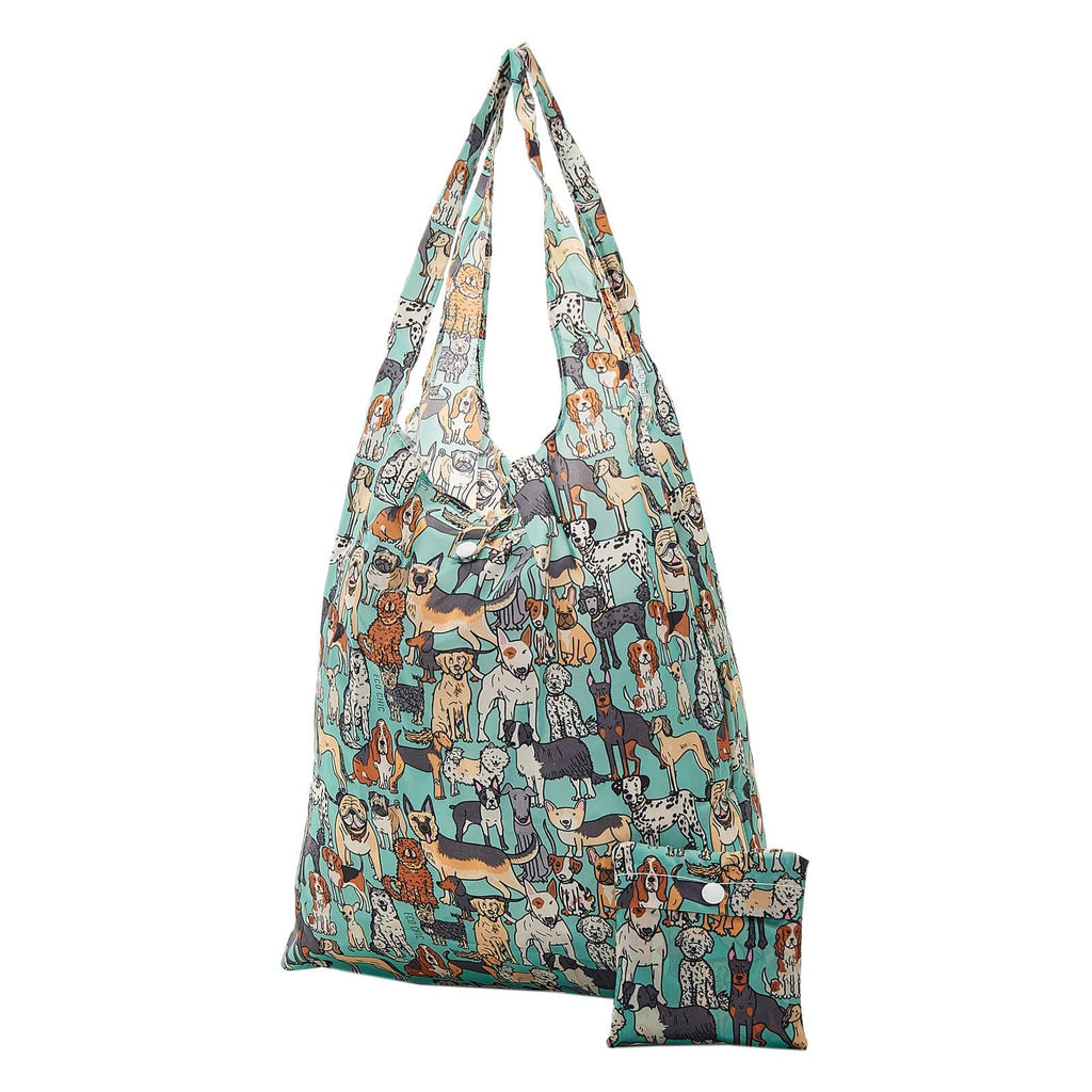 Eco Chic Lightweight Foldable Reusable Shopping Bag - Teal Dogs