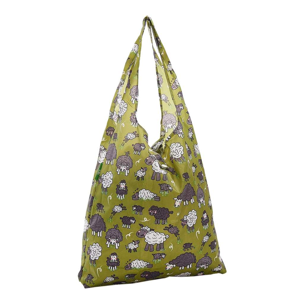 Eco Chic Lightweight Foldable Reusable Shopping - Green Sheep