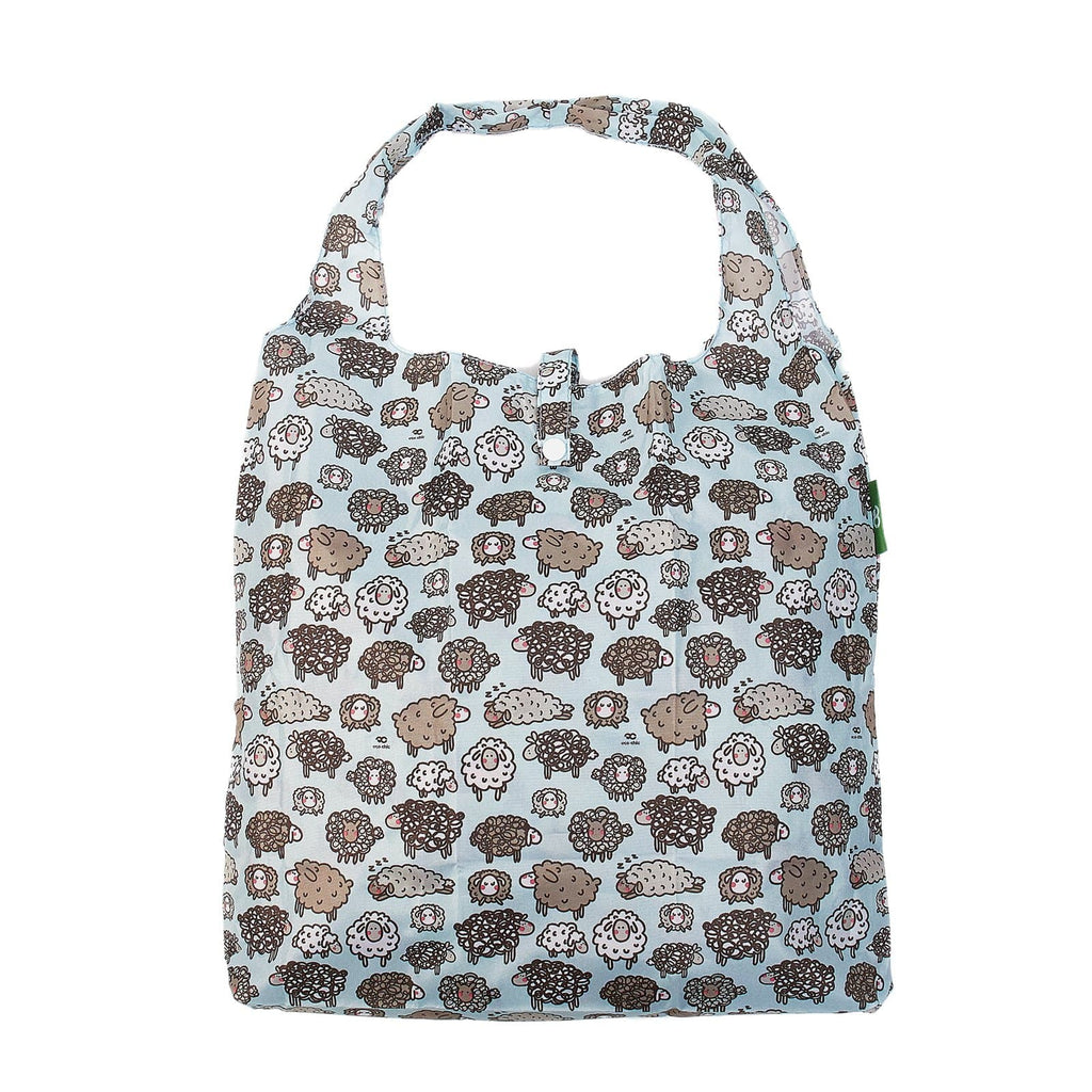 Eco Chic Lightweight Foldable Reusable Shopping Bag - Blue Cute Sheep