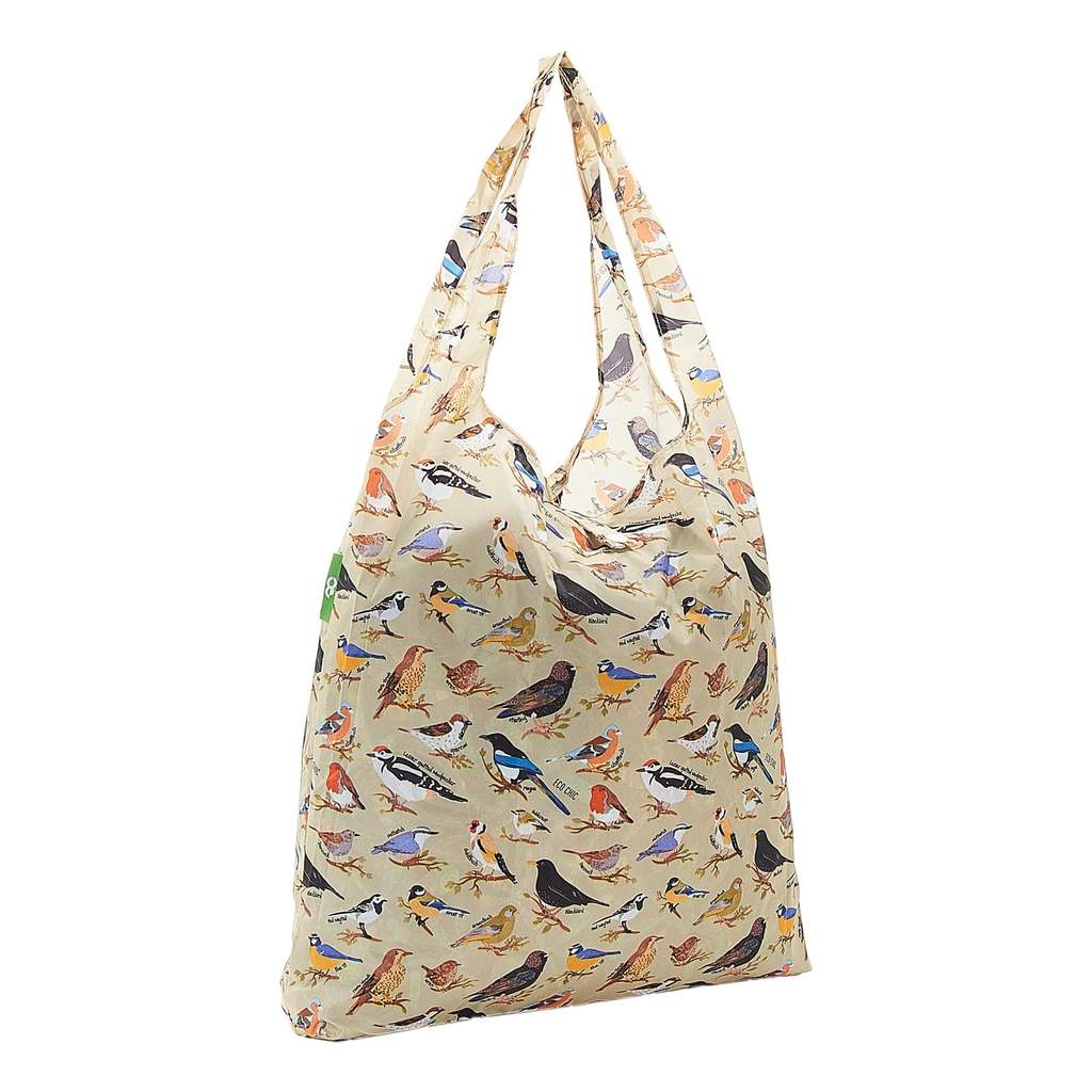 Eco Chic Lightweight Foldable Reusable Shopping Bag - Green Wild Birds
