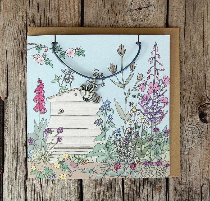 Pewter Bee Pendant Gift Greeting Card