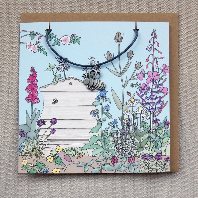 Pewter Bee Pendant Gift Greeting Card