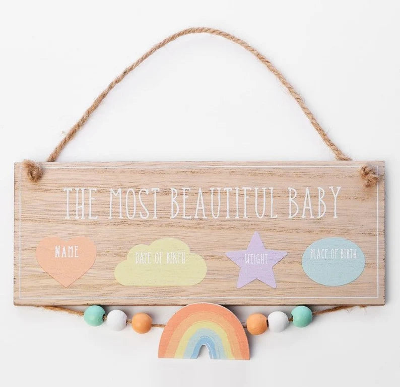 Petit Cheri Hanging Data Plaque "Most Beautiful Baby"