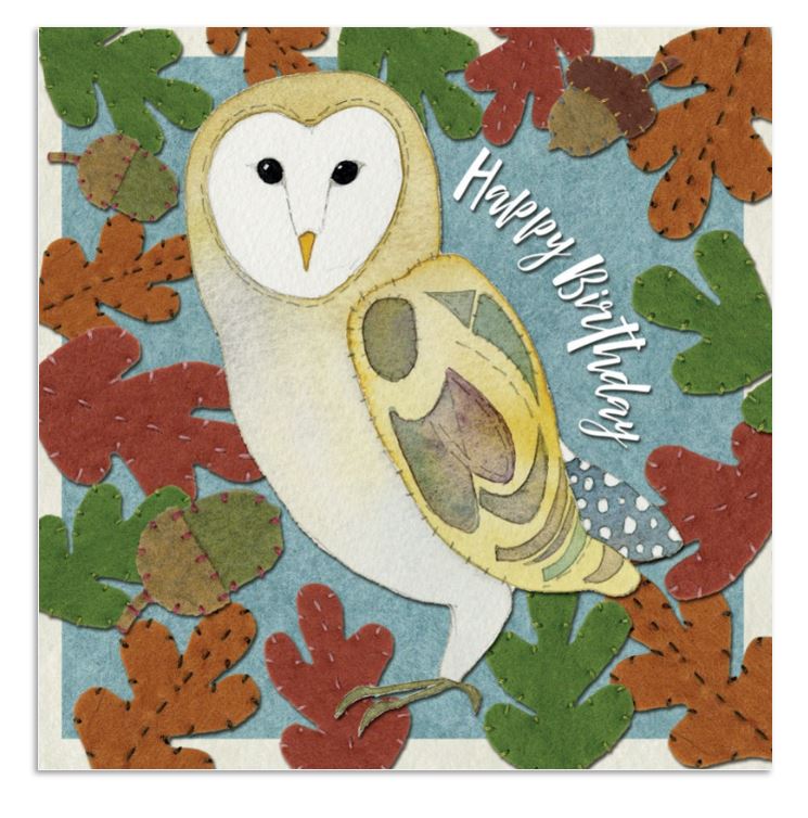Emma Ball Stitched Owl Happy Birthday Greetings Card
