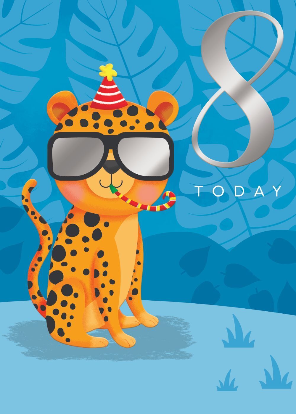 8th Birthday Cheetah Greetings Card
