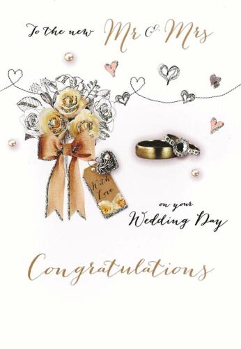 Wedding Day Congratulation - Bouquet and Rings Greetings Card