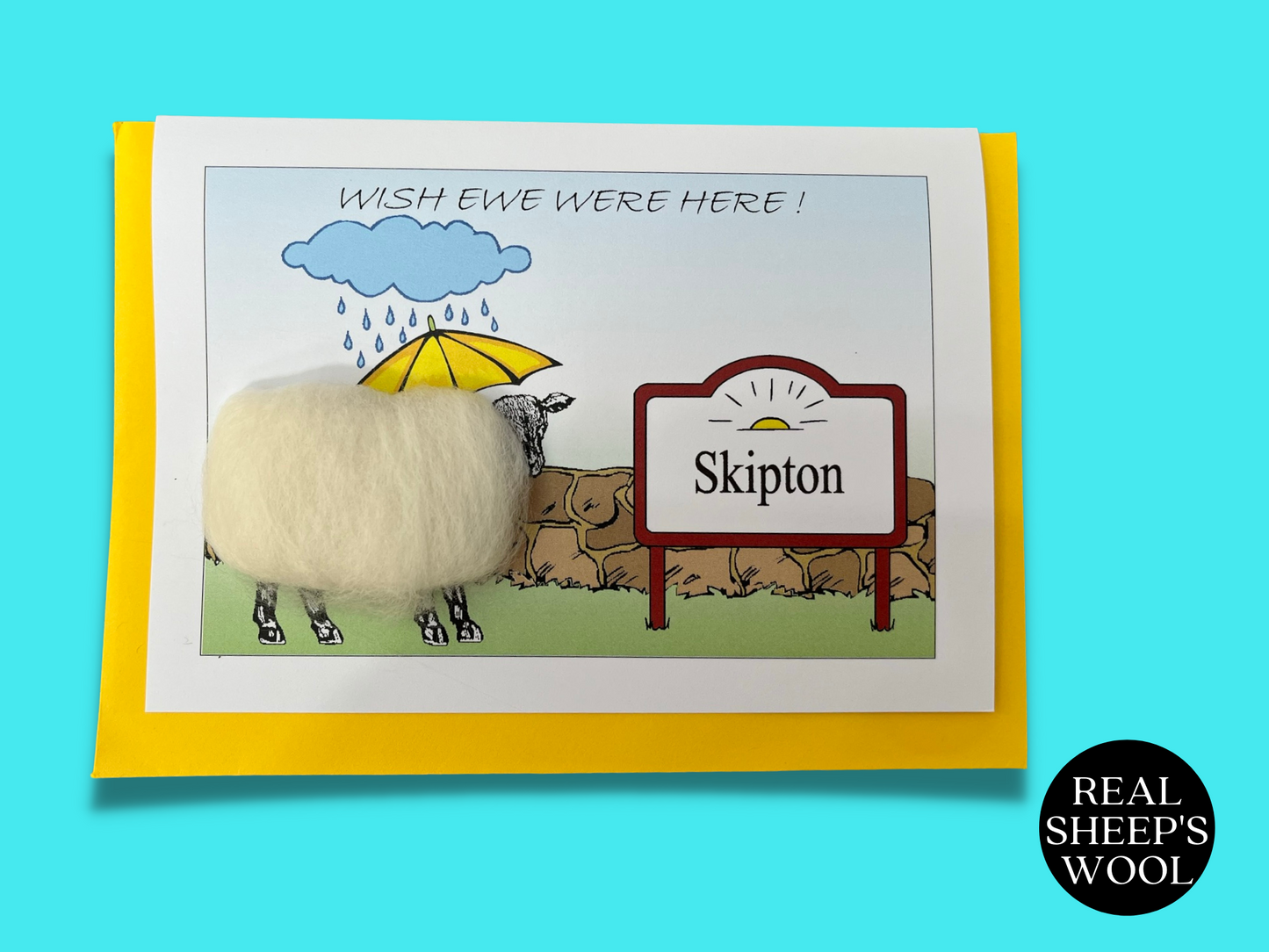 Wish You Were Here - Real Sheep's Wool Greetings Card